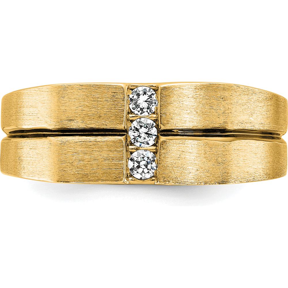 10K Yellow Gold Men's Band Ring with Satin Finish and 3 Round Diamonds - 0.07 Carats Total Diamond Weight by IBGoodman