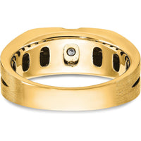 10K Yellow Gold Men's Band Ring with Satin Finish and 3 Round Diamonds - 0.07 Carats Total Diamond Weight by IBGoodman
