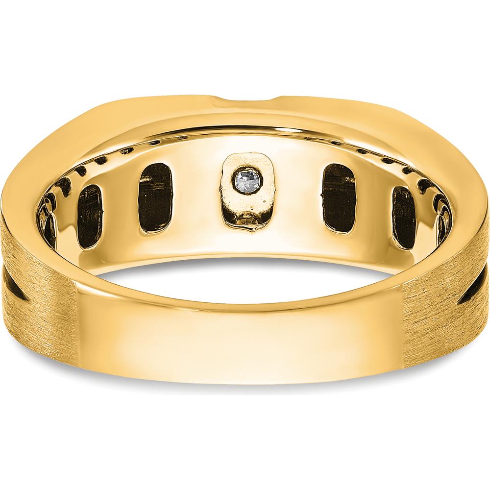10K Yellow Gold Men's Band Ring with Satin Finish and 3 Round Diamonds - 0.07 Carats Total Diamond Weight by IBGoodman