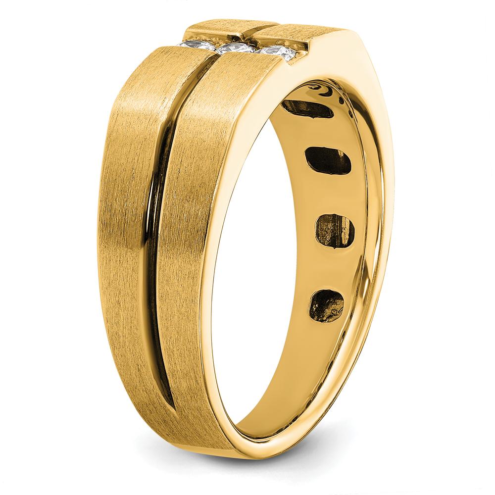 10K Yellow Gold Men's Band Ring with Satin Finish and 3 Round Diamonds - 0.07 Carats Total Diamond Weight by IBGoodman