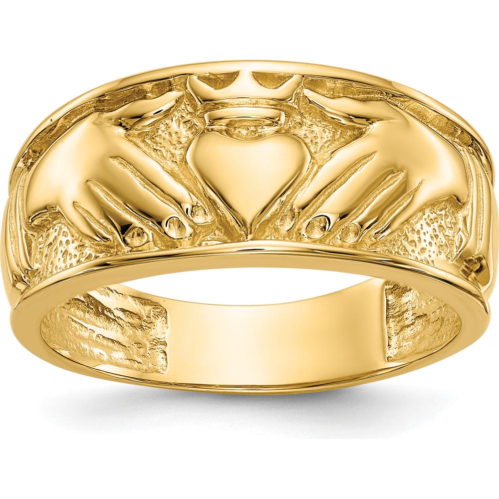 10K Yellow Gold Men's Claddagh Band with Polished Finish - 24mm Width