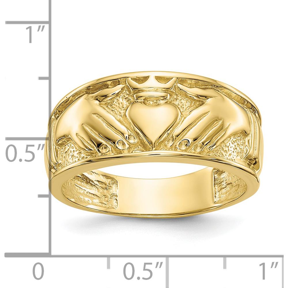 10K Yellow Gold Men's Claddagh Band with Polished Finish - 24mm Width