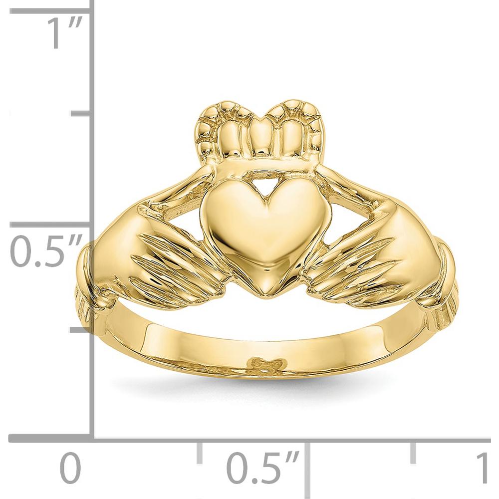 10K Yellow Gold Men's Claddagh Ring with Polished Finish - 12mm Band Width