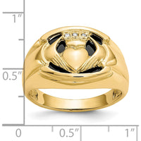 10K Yellow Gold Men's Claddagh Ring with Round Diamonds and Oval Black Onyx