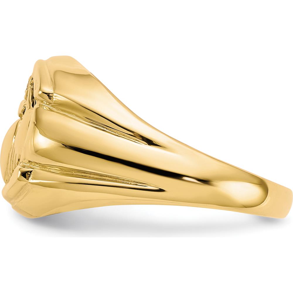 10K Yellow Gold Men's Claddagh Ring with Round Diamonds and Oval Black Onyx