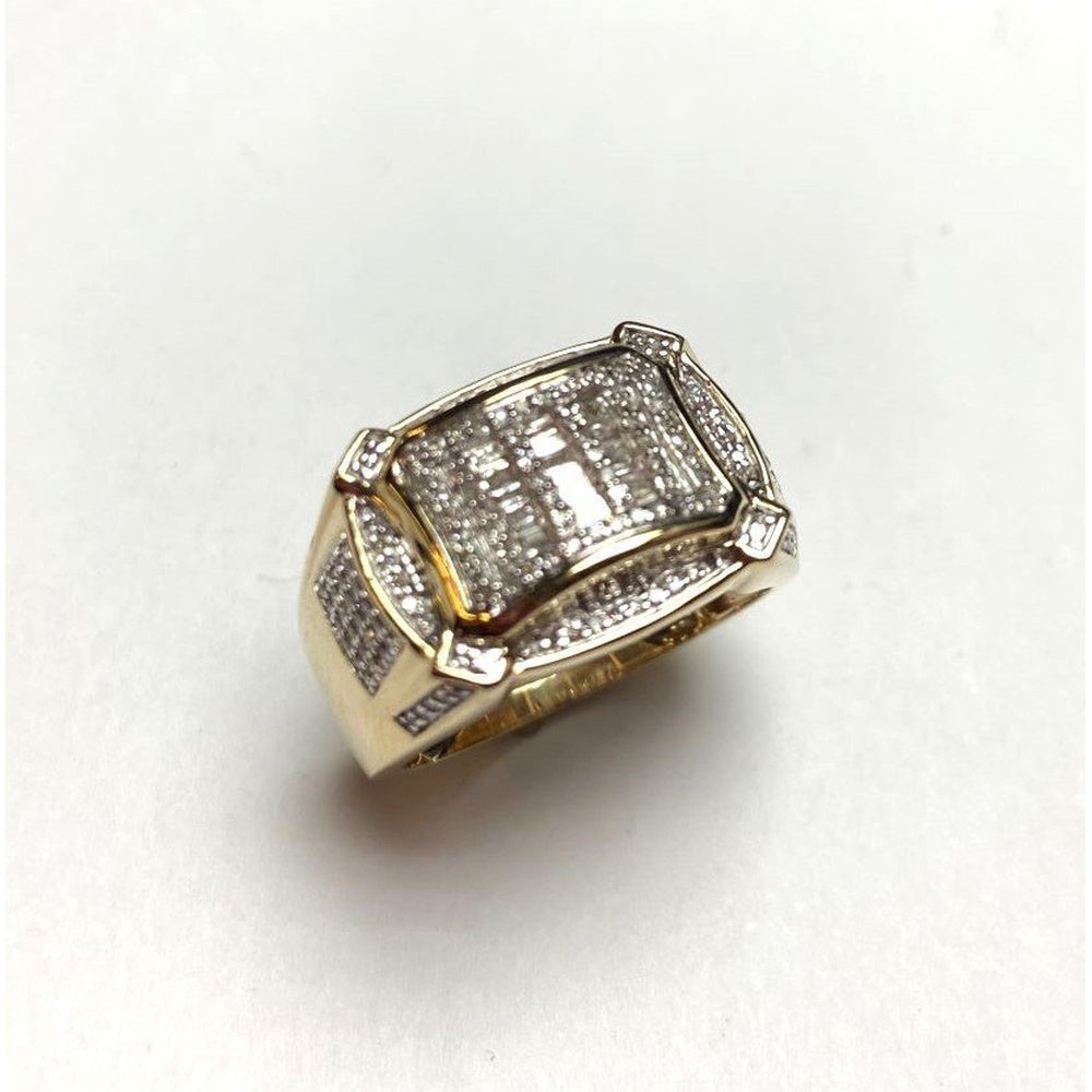 10K Yellow Gold Men's Cluster Ring with Pavé-Set Round Diamonds - 1.25 Carat Total Diamond Weight by Auriventus