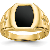 10K Yellow Gold Men's Cross Ring with Onyx and Diamond Accent - 0.01 Carat Diamond Total Weight