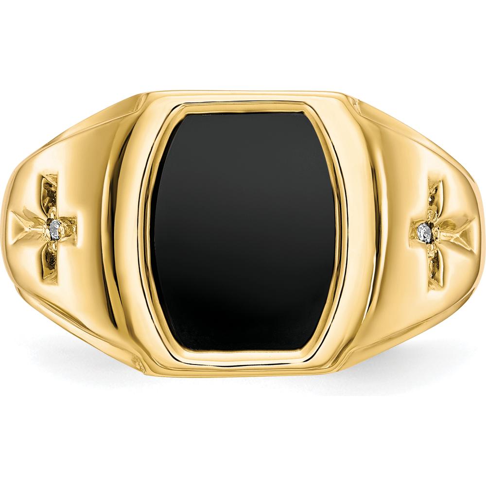 10K Yellow Gold Men's Cross Ring with Onyx and Diamond Accent - 0.01 Carat Diamond Total Weight