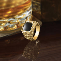 10K Yellow Gold Men's Cushion Cut Onyx Nugget Ring - Bold Men's Jewelry by IBGoodman