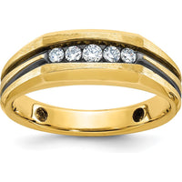 10K Yellow Gold Men's Diamond 5-Stone Grooved Band Ring with Black Rhodium Detail - 0.25 Carats Total Diamond Weight by IBGoodman