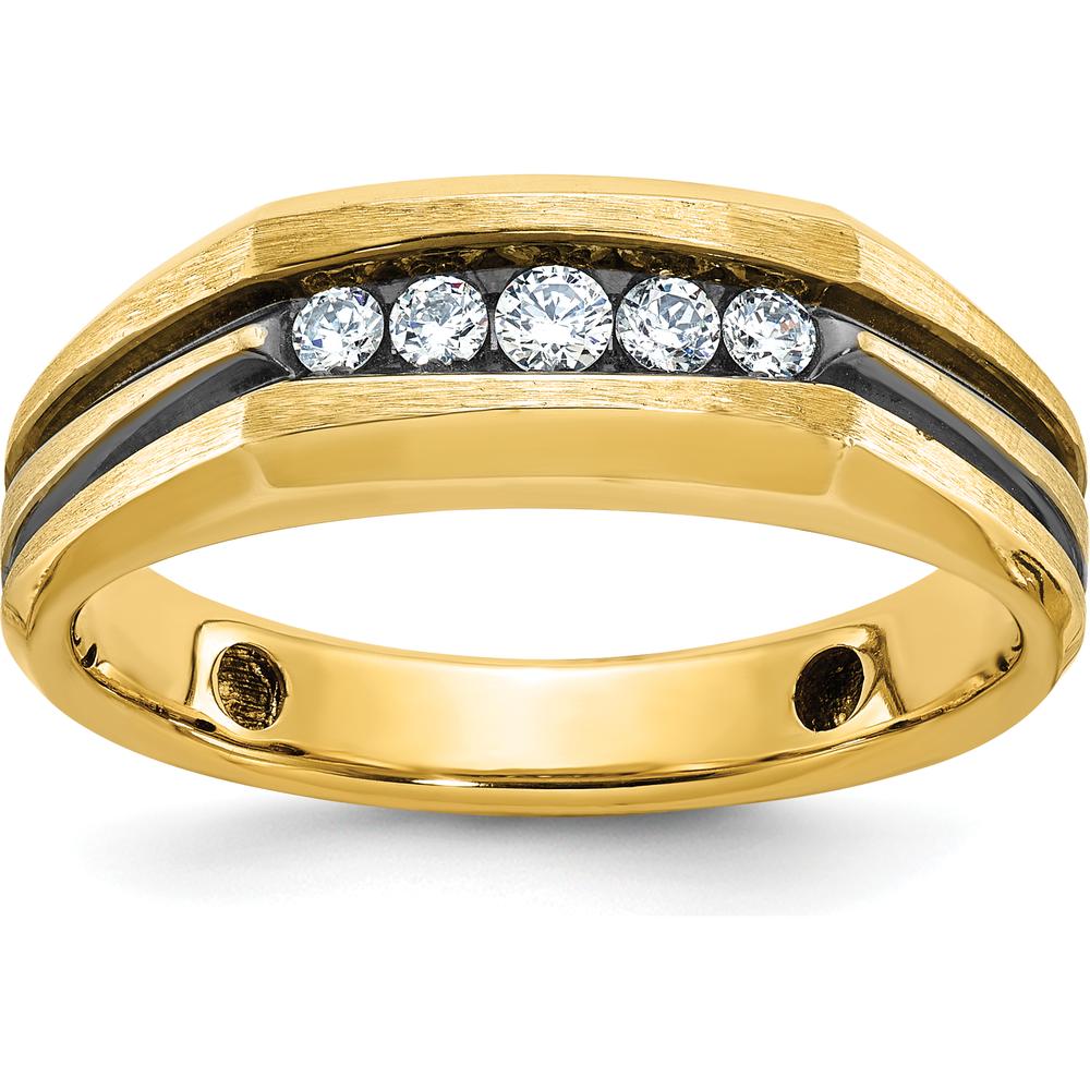 10K Yellow Gold Men's Diamond 5-Stone Grooved Band Ring with Black Rhodium Detail - 0.25 Carats Total Diamond Weight by IBGoodman