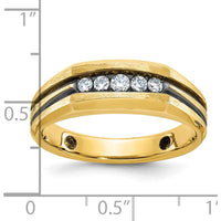 10K Yellow Gold Men's Diamond 5-Stone Grooved Band Ring with Black Rhodium Detail - 0.25 Carats Total Diamond Weight by IBGoodman
