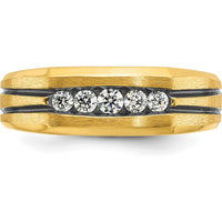 10K Yellow Gold Men's Diamond 5-Stone Grooved Band Ring with Black Rhodium Detail - 0.25 Carats Total Diamond Weight by IBGoodman