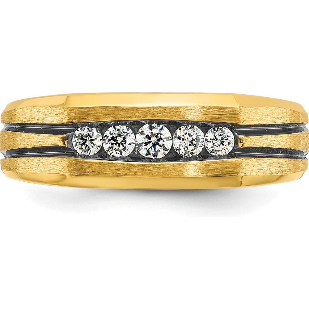 10K Yellow Gold Men's Diamond 5-Stone Grooved Band Ring with Black Rhodium Detail - 0.25 Carats Total Diamond Weight by IBGoodman