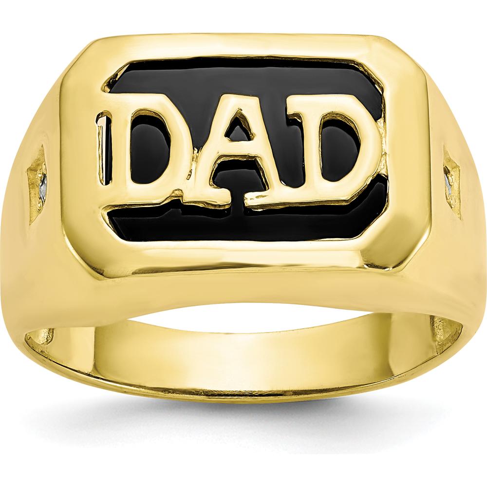 10K Yellow Gold Men's Diamond and Black Onyx Dad Ring with Round Faceted Diamonds - 0.02 Carat Total Diamond Weight