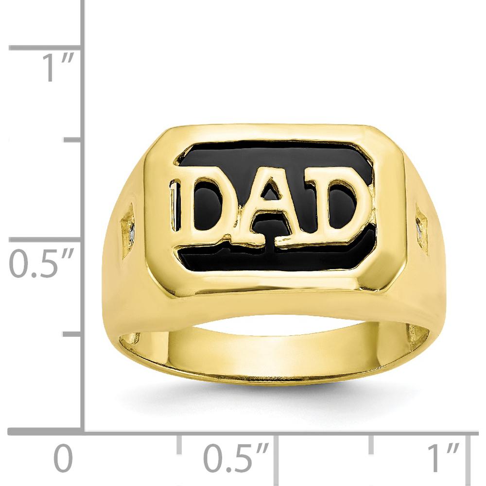 10K Yellow Gold Men's Diamond and Black Onyx Dad Ring with Round Faceted Diamonds - 0.02 Carat Total Diamond Weight