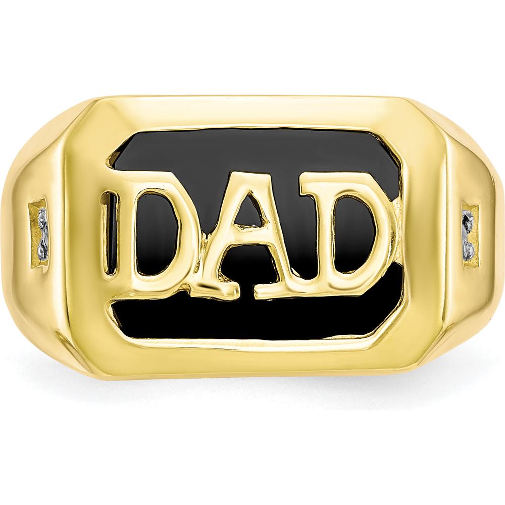 10K Yellow Gold Men's Diamond and Black Onyx Dad Ring with Round Faceted Diamonds - 0.02 Carat Total Diamond Weight