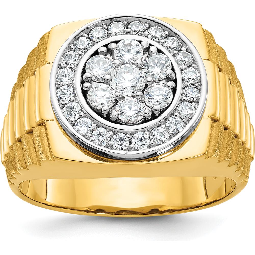 10K Yellow Gold Men's Diamond Cluster Ring with Polished and Satin Finish Design by IBGoodman