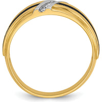 10K Yellow Gold Men's Diamond Ring with Polished Satin and Grooved Design - 0.01 Carats Total Diamond Weight by IBGoodman