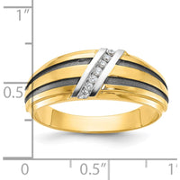 10K Yellow Gold Men's Diamond Ring with Polished Satin and Grooved Design - 0.01 Carats Total Diamond Weight by IBGoodman