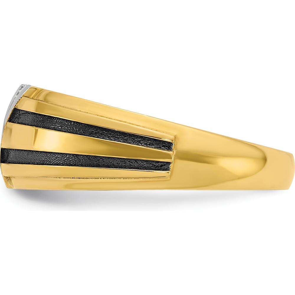 10K Yellow Gold Men's Diamond Ring with Polished Satin and Grooved Design - 0.01 Carats Total Diamond Weight by IBGoodman