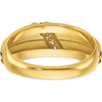 10K Yellow Gold Men's Diamond Ring with Polished Satin and Grooved Design - 0.01 Carats Total Diamond Weight by IBGoodman