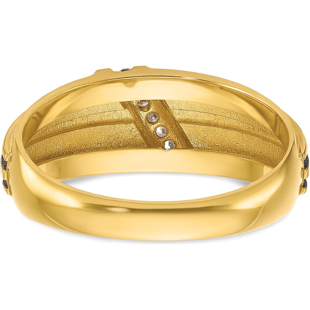 10K Yellow Gold Men's Diamond Ring with Polished Satin and Grooved Design - 0.01 Carats Total Diamond Weight by IBGoodman