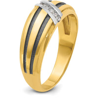 10K Yellow Gold Men's Diamond Ring with Polished Satin and Grooved Design - 0.01 Carats Total Diamond Weight by IBGoodman