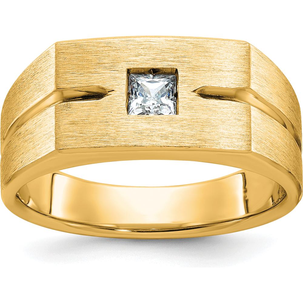 10K Yellow Gold Men's Diamond Ring with Satin and Polished Finish - 0.25 Carats Square Diamond by IBGoodman