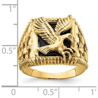 10K Yellow Gold Men's Eagle Ring with Octagon Black Onyx - 13x11mm