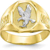 10K Yellow Gold Men's Eagle Ring with Rhodium Accents - Bold Polished Design
