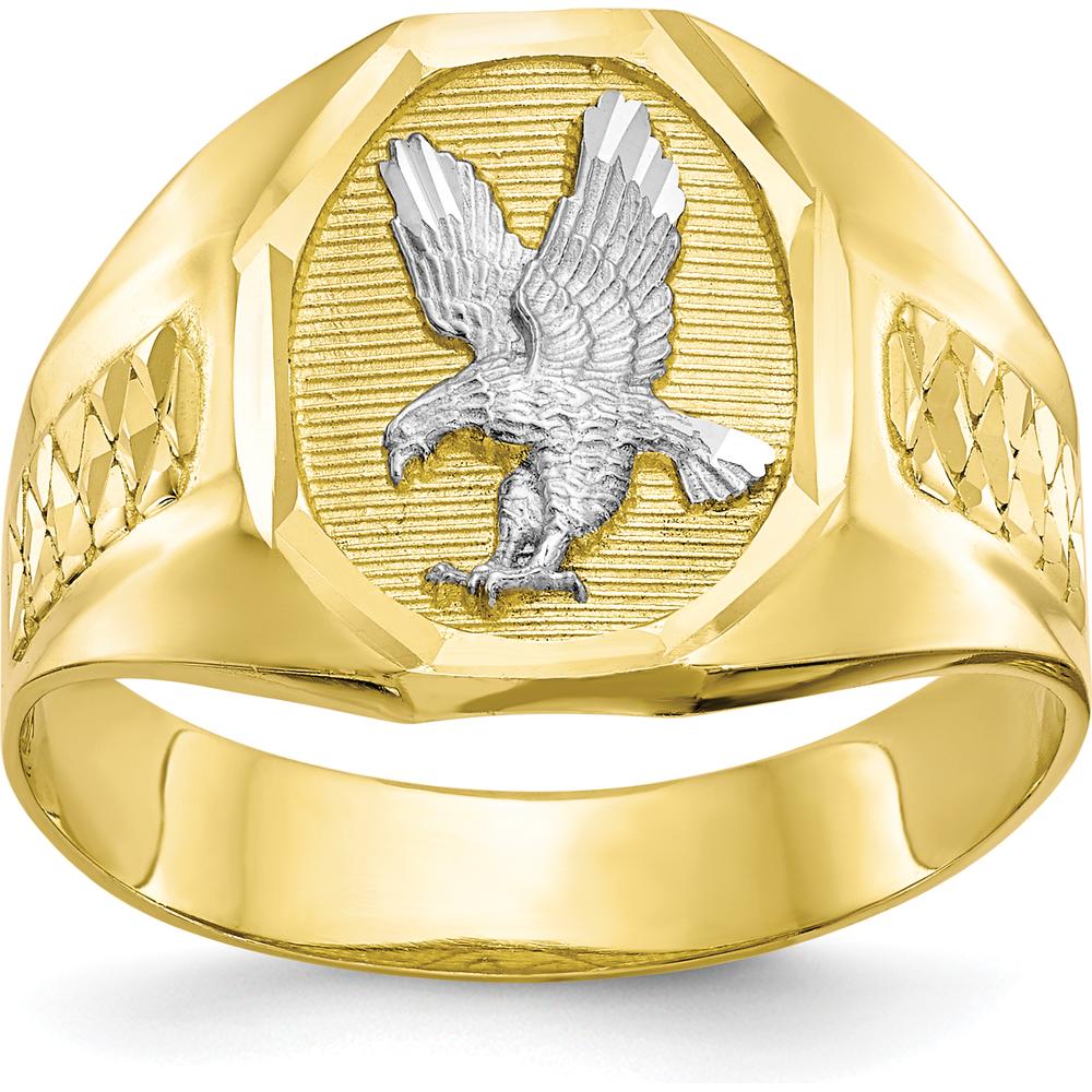 10K Yellow Gold Men's Eagle Ring with Rhodium Accents - Bold Polished Design