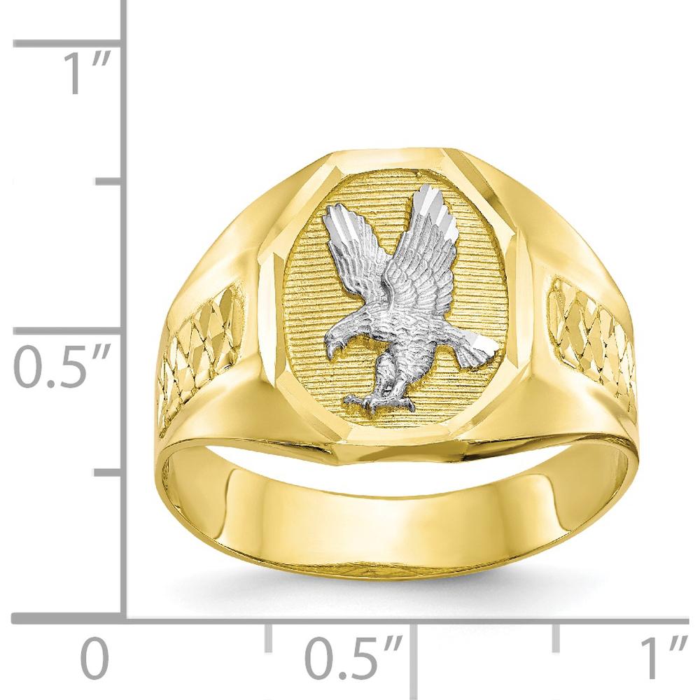 10K Yellow Gold Men's Eagle Ring with Rhodium Accents - Bold Polished Design