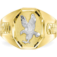 10K Yellow Gold Men's Eagle Ring with Rhodium Accents - Bold Polished Design