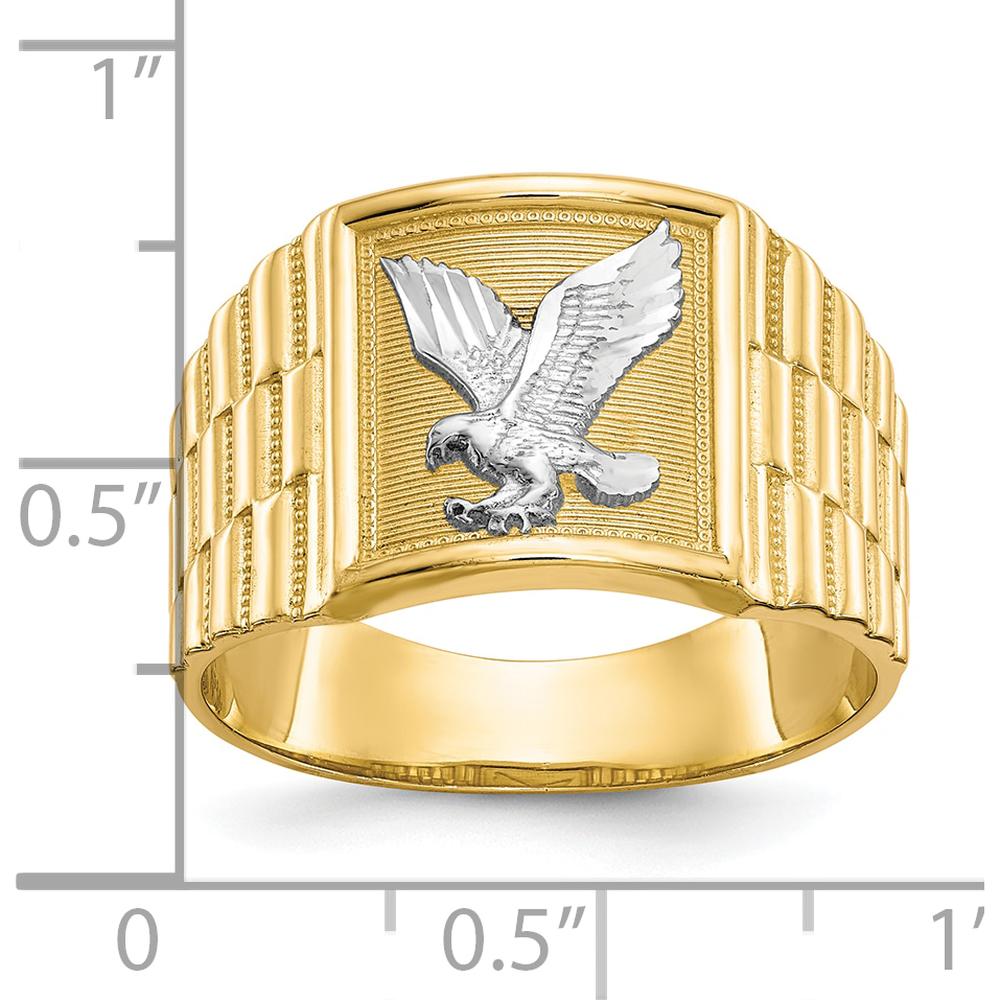 10K Yellow Gold Men's Eagle Ring with Rhodium Accents - Bold Tapered Band Design