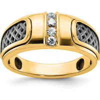 10K Yellow Gold Men's Fancy Band Ring with Three Diamond Accents by IBGoodman