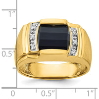 10K Yellow Gold Men's Fancy Ring with Black Stone and Diamond Accents by IBGoodman