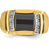 10K Yellow Gold Men's Fancy Ring with Black Stone and Diamond Accents by IBGoodman