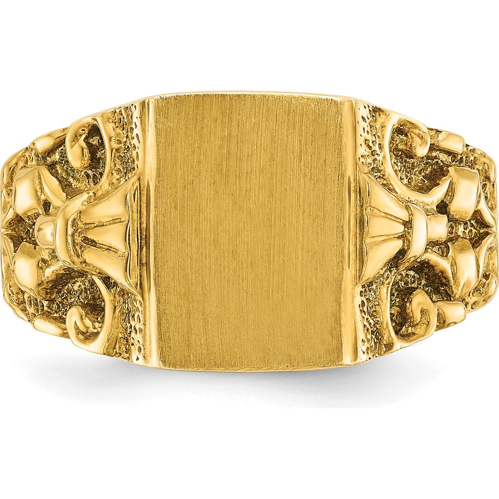 10K Yellow Gold Men's Fancy Ring with Polished Finish and Ornate Side Detailing by IBGoodman