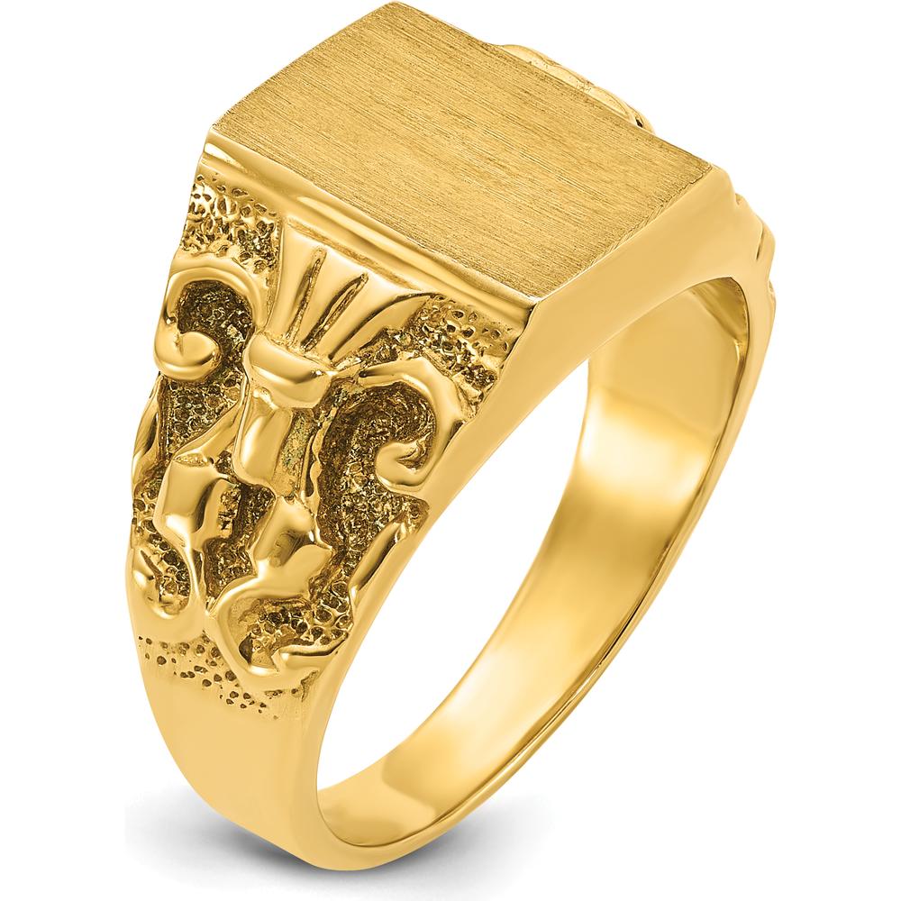 10K Yellow Gold Men's Fancy Ring with Polished Finish and Ornate Side Detailing by IBGoodman