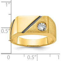 10K Yellow Gold Men's Fancy Ring with Polished Geometric Design and Diamond Inlay by IBGoodman
