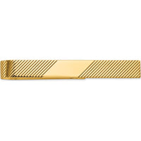 10K Yellow Gold Men's Grooved Engravable Tie Bar - 50mm Length, Polished Finish