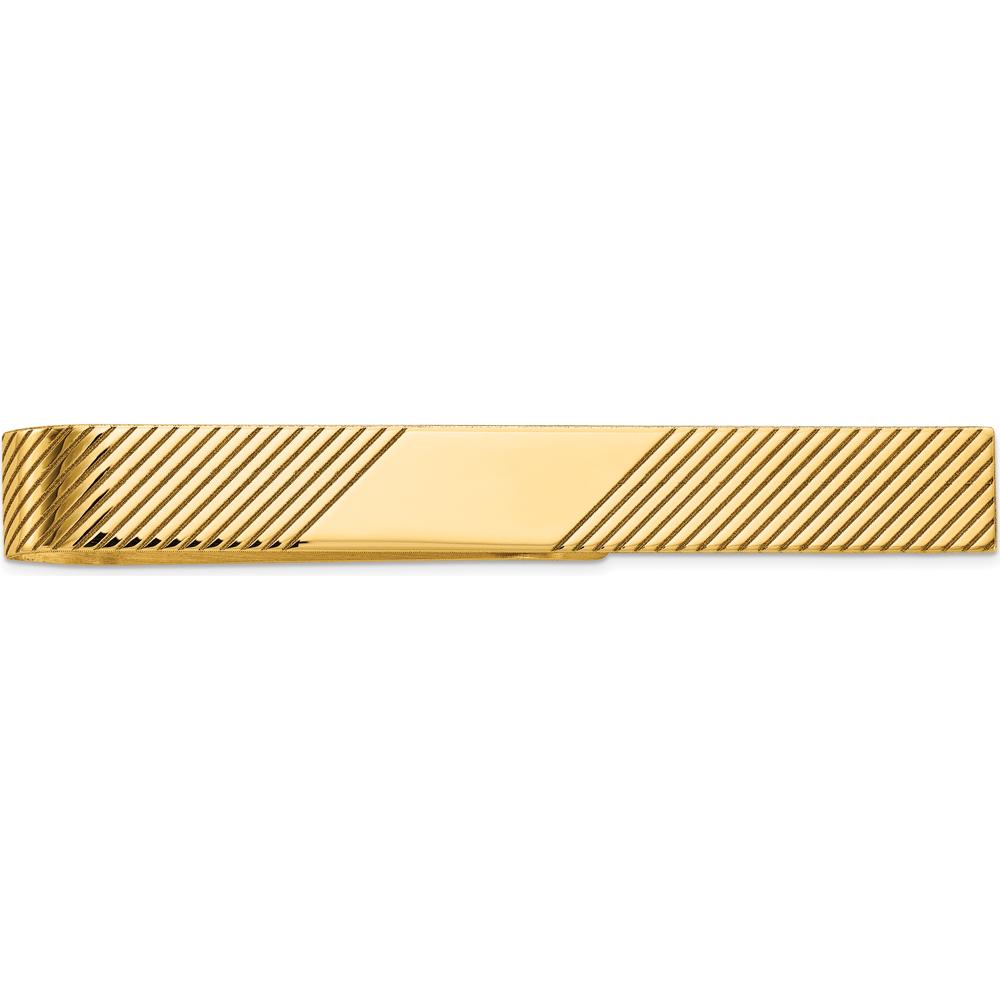 10K Yellow Gold Men's Grooved Engravable Tie Bar - 50mm Length, Polished Finish