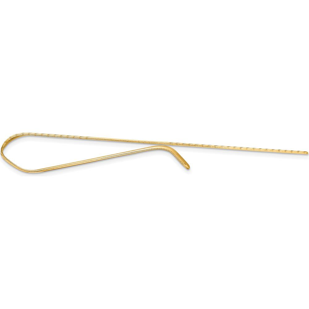 10K Yellow Gold Men's Grooved Engravable Tie Bar - 50mm Length, Polished Finish