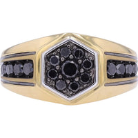 10K Yellow Gold Men's Hexagonal Ring with 1 1/6 Carats Black Diamonds