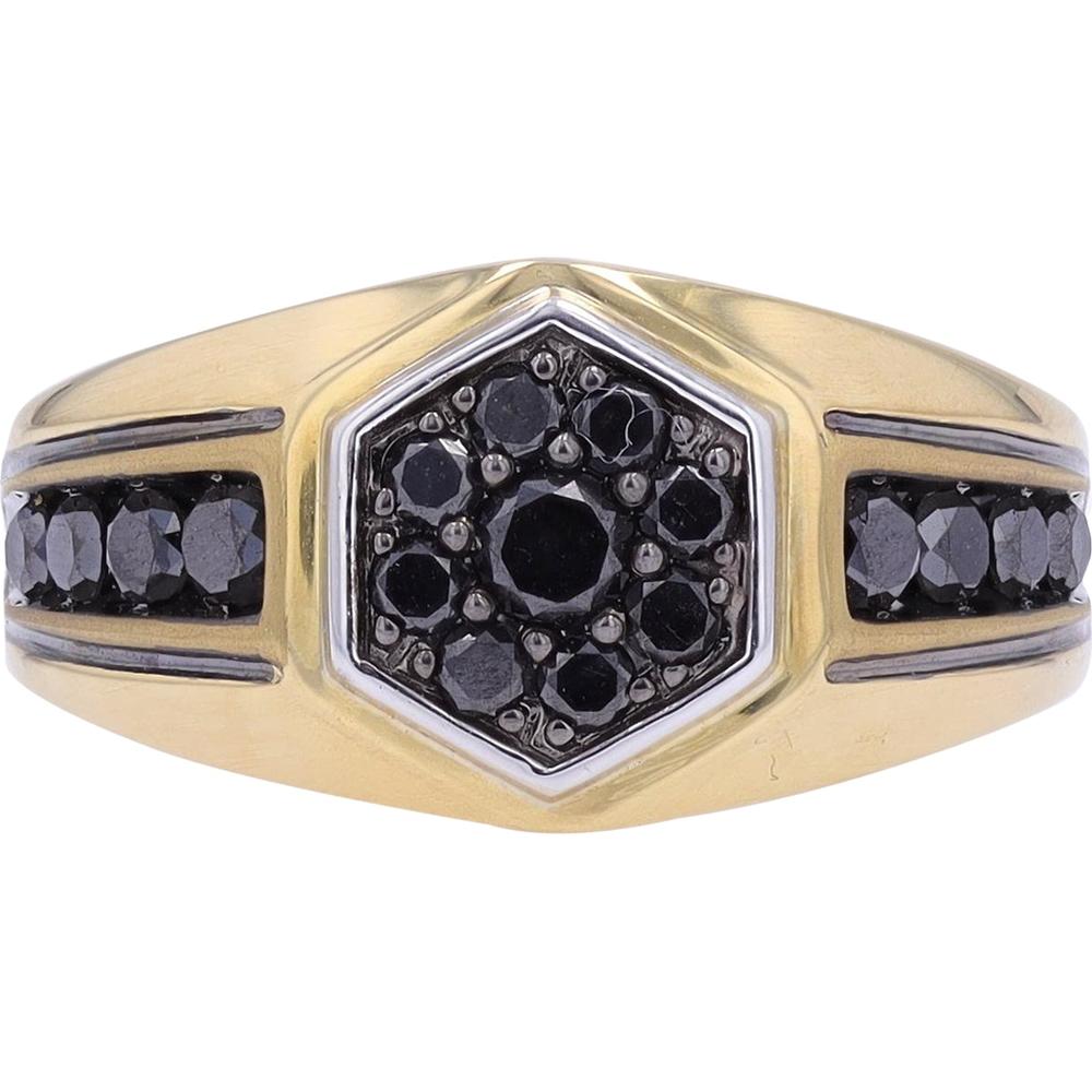 10K Yellow Gold Men's Hexagonal Ring with 1 1/6 Carats Black Diamonds