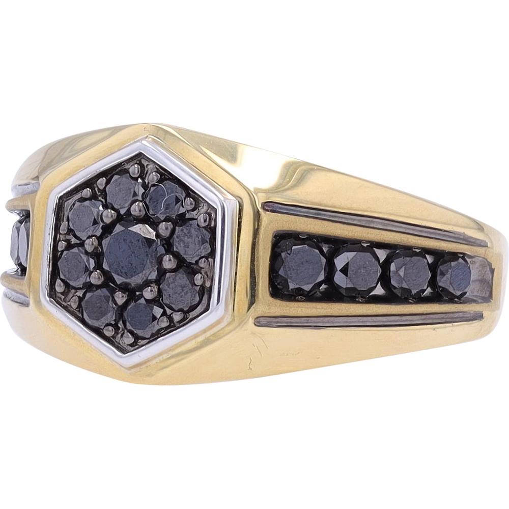 10K Yellow Gold Men's Hexagonal Ring with 1 1/6 Carats Black Diamonds