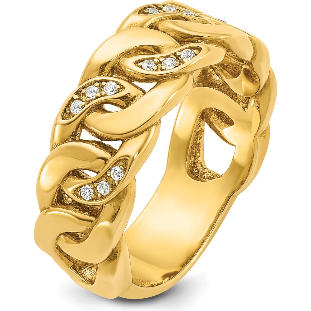 10K Yellow Gold Men's Link Design Diamond Ring with Polished Finish and Diamond Details by IBGoodman