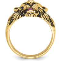 10K Yellow Gold Men's Lion Ring with Round Diamonds and Ruby - 0.10 Carats Total Weight by IBGoodman