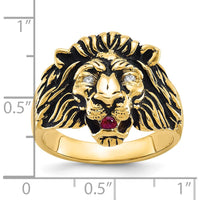 10K Yellow Gold Men's Lion Ring with Round Diamonds and Ruby - 0.10 Carats Total Weight by IBGoodman